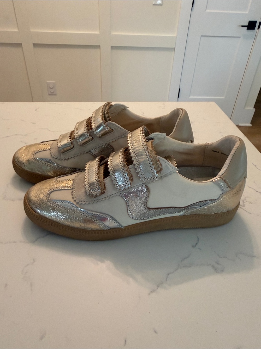 Dolce vita Metallic Gold & Cream Velcro Sneakers